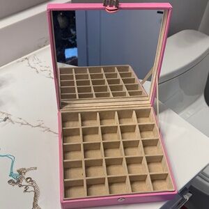 Pink Jewelry Organizer with Mirror and some kids jewelry
